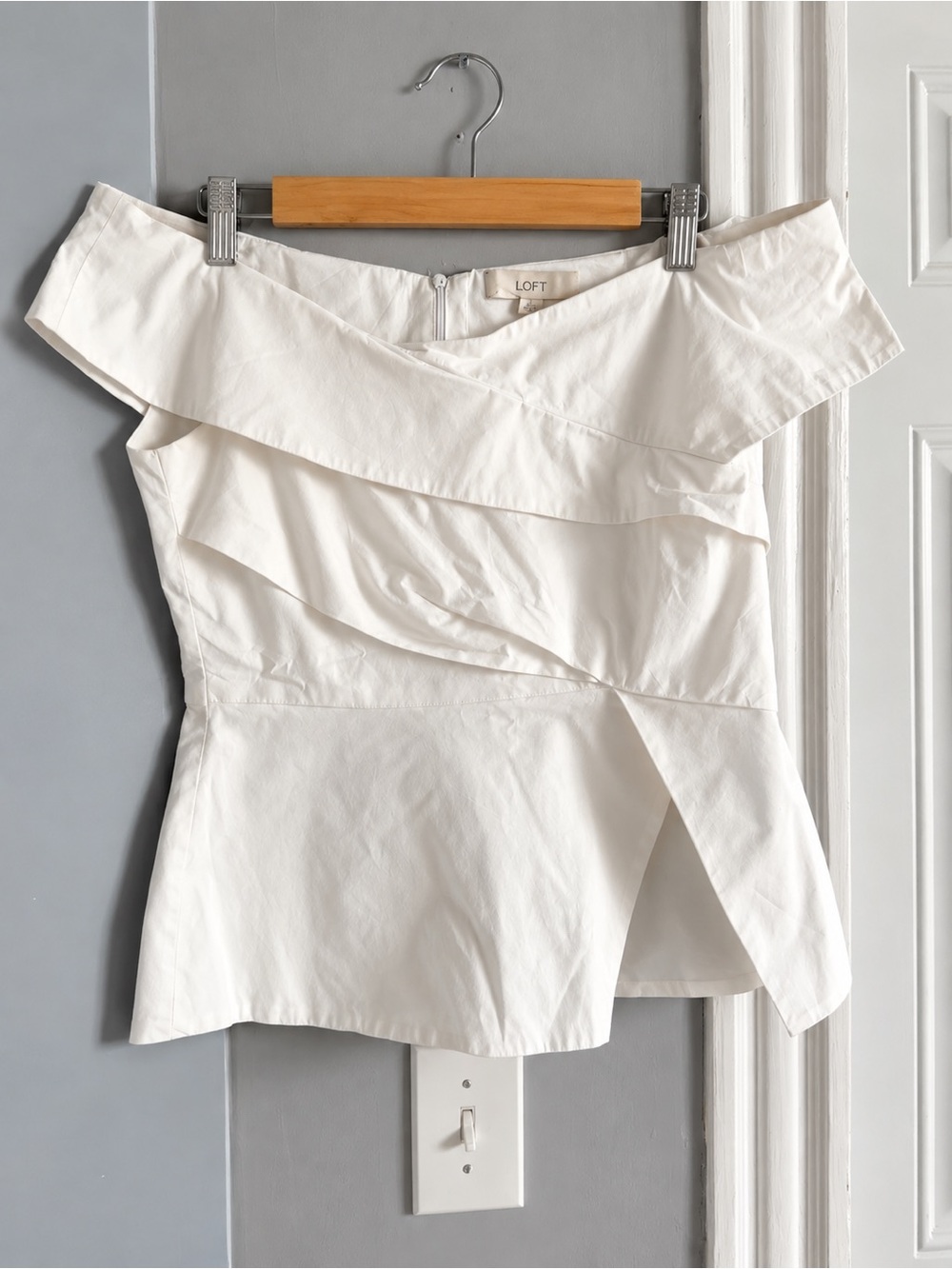 LOFT White Off-Shoulder Ruffle Peplum Top